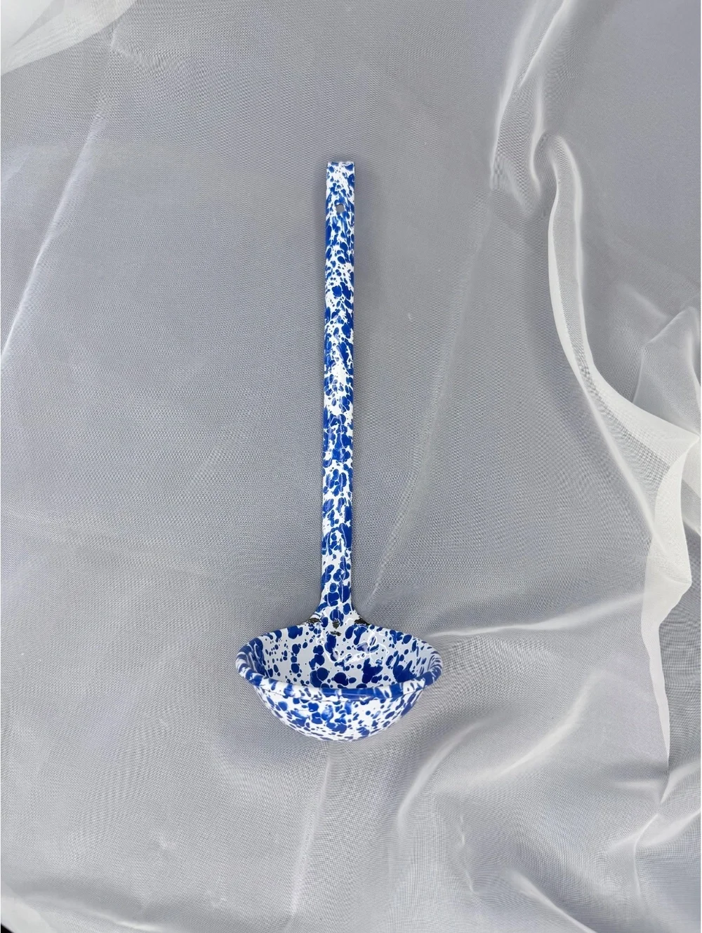 Blue White Splatter Enamelware Ladle Graniteware Farmhouse Kitchen Vintage 10”